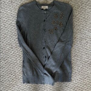 LOFT Gray Cardigan with Floral Embellishments